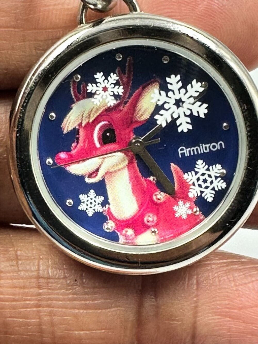 Rudolph the Red-Nosed Reindeer Keyring Watch Silver Tone Holiday New Battery